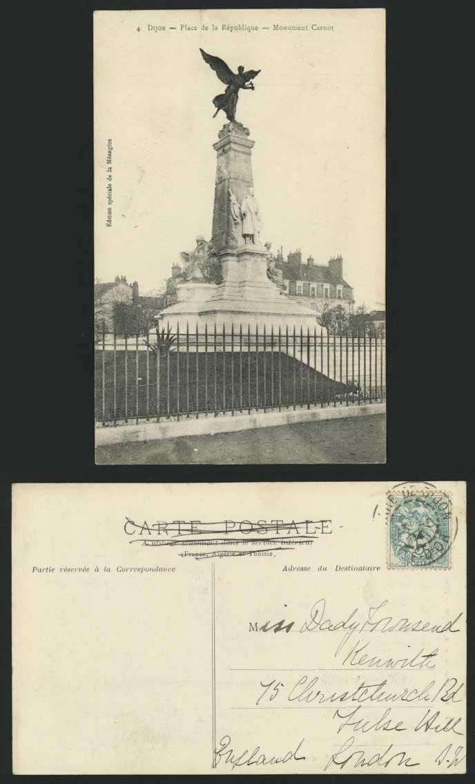 Dijon 1904 Postcard Monument Carnot Place de Republique