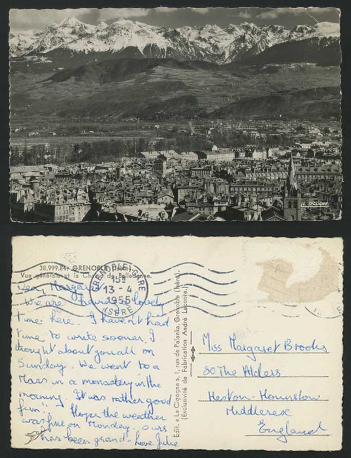 GRENOBLE Isere, La Chaine, Belledonne 1955 Old Postcard