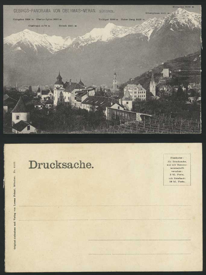 Italy Old Postcard - Gebirgs Panorama von Bermais Meran
