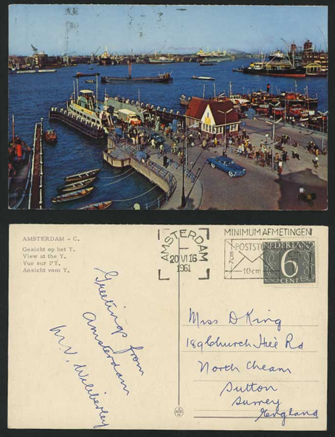 AMSTERDAM 1961 Old Postcard View at the Y Harbour Boats