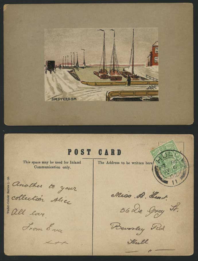 AMSTERDAM Artist Signed 1905 Old Postcard Bridge, Boats