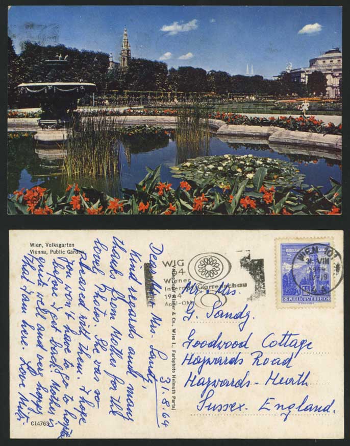 Austria 1964 Postcard Volksgarten, Vienna Public Garden