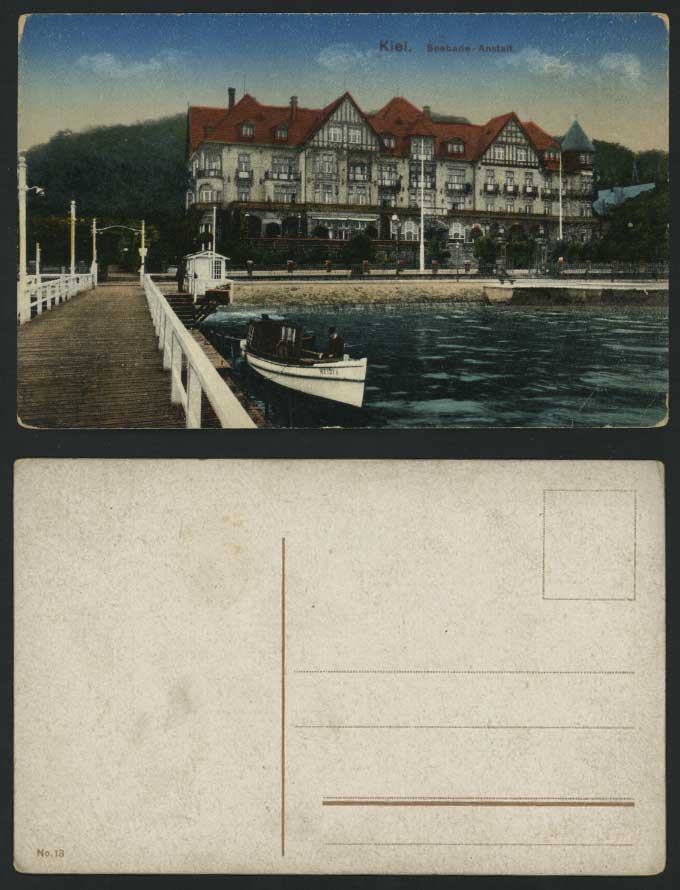 Germany KIEL - Seebade Anstalt Boat Old Colour Postcard