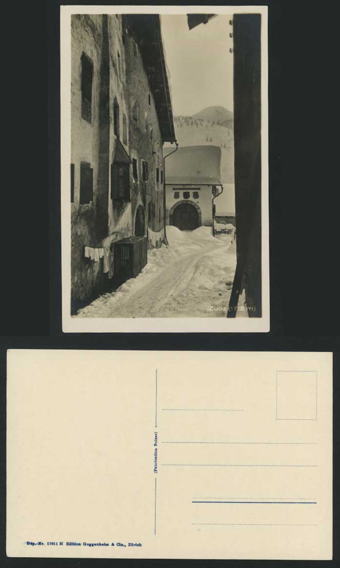 Switzerland Old Postcard ZUOZ 1712m. Snowy Street Scene