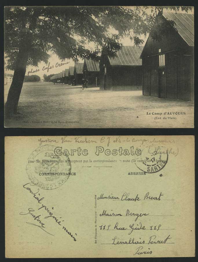 WW1 Le Camp d'Auvours -  Env. du Mans 1917 Old Postcard