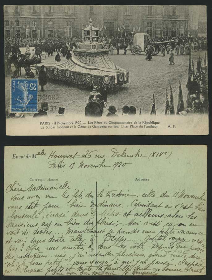 Paris 1920 Postcard Fetes Cinquantenaire Place Pantheon