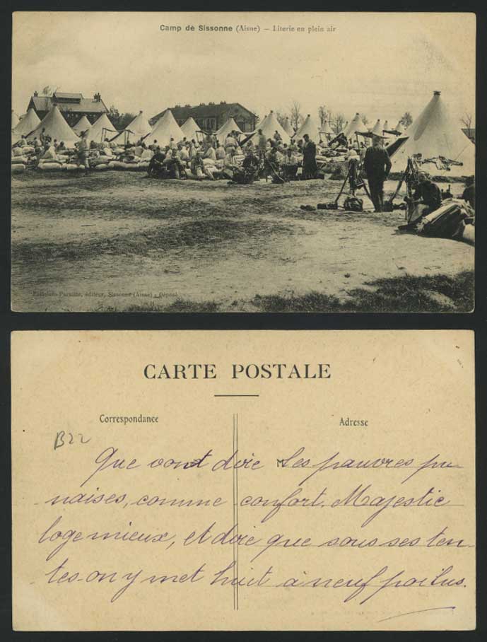 CAMP de SISSONNE (Aisne) Old Postcard Literie Plein Air