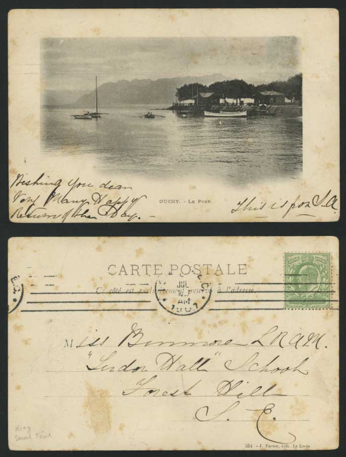 Swiss 1907 Old UB Postcard OUCHY Le Port Harbour, Boats