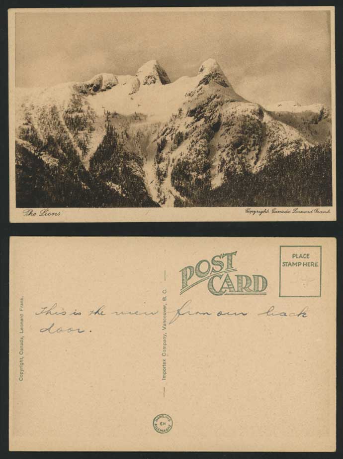 Canada Old Postcard Mountains, The Lions Vancouver B.C.