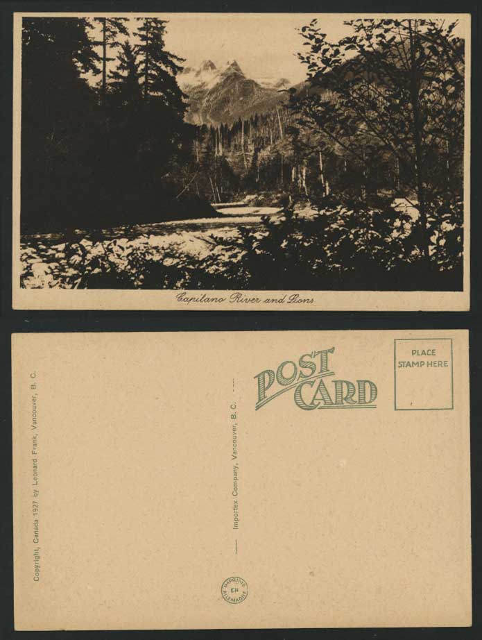 Canada Old Postcard Capilana River & Lions Mountains BC