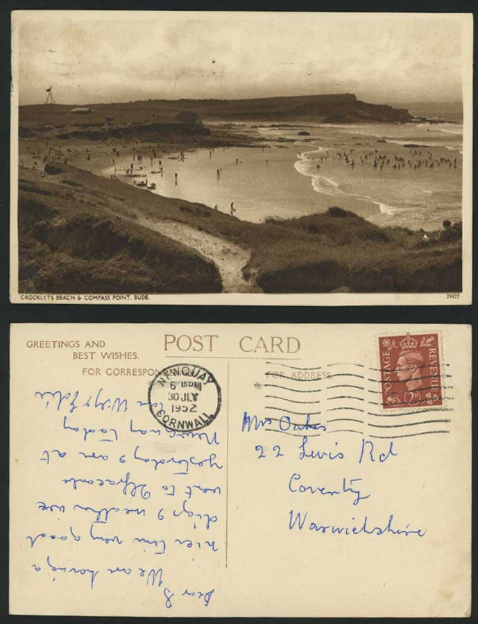 BUDE 1952 Old Postcard Crooklets Beach & Compass Point Panorama General View Sea