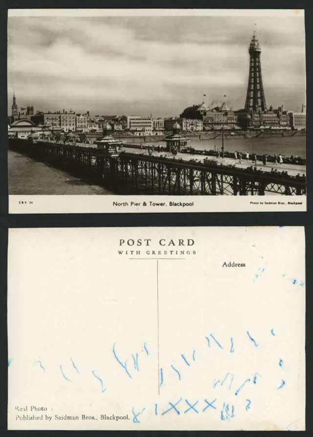 Blackpool - North Pier & Tower Old Real Photo Postcard