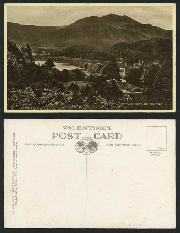 Trossachs Hotel Ben Venue Lake & Mountains Old Postcard