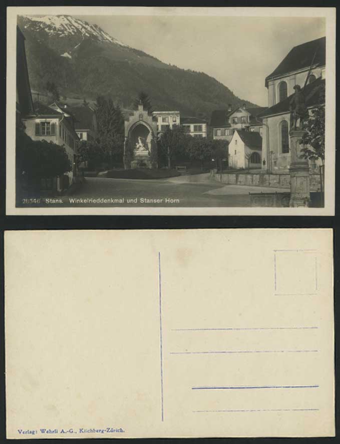 Swiss Stans Winkelrieddenkmal Stanser Horn Old Postcard