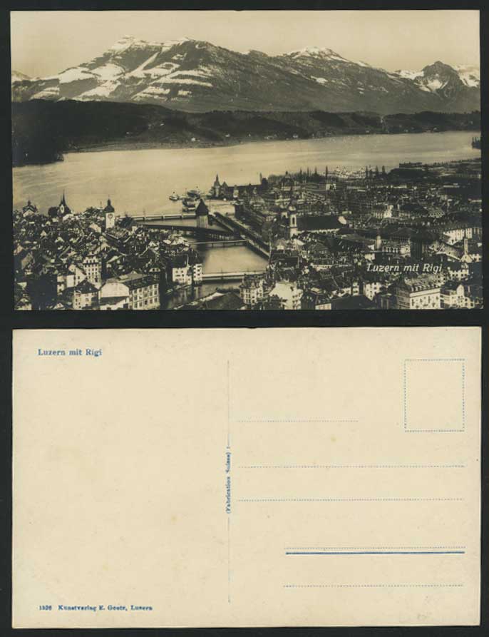 Swiss Old Postcard Lake LUZERN, RIGI Mountains, Bridges