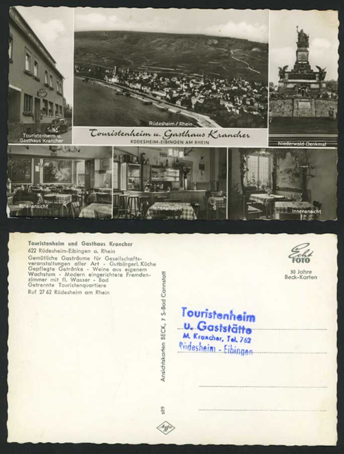 Ruedesheim-Eibingen a Rhein Gasthaus Hotel Old Postcard