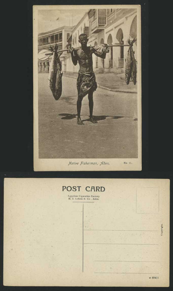 Aden Yemen Old Postcard Native Fisherman Fish on Shoulder Pole