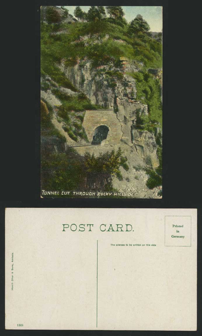 India Old Postcard Train Railway Tunnel Rockey Hillside