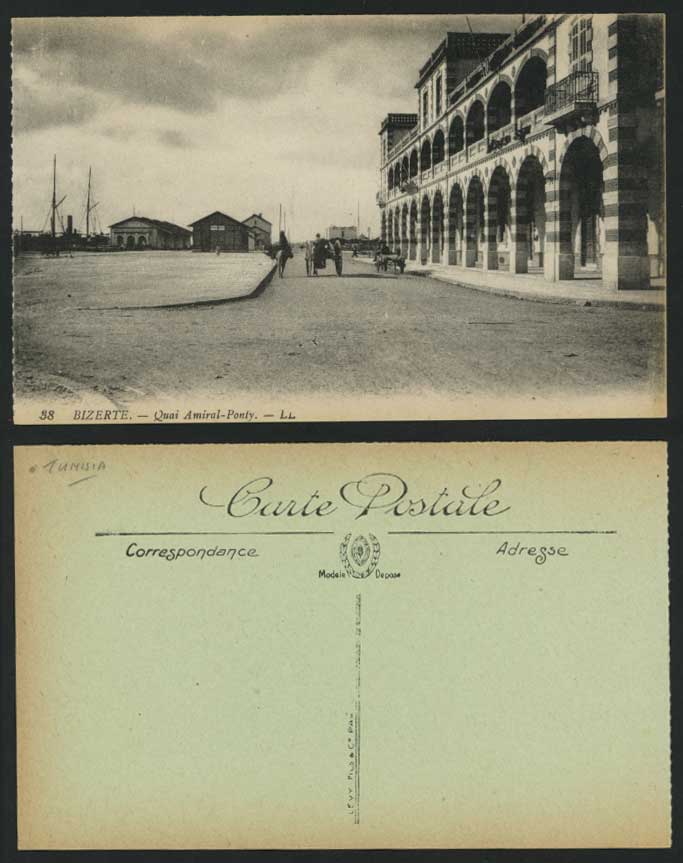 BIZERTE Old Postcard Quay Quai Admiral Ponty, Street LL