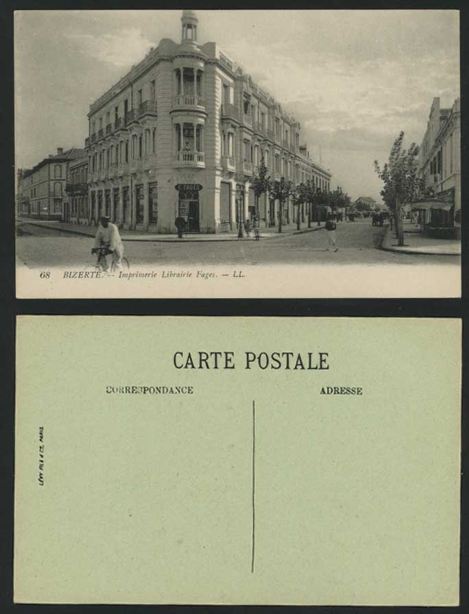 BIZERTE Old Postcard Librairie Bookshop E Fages Cyclist