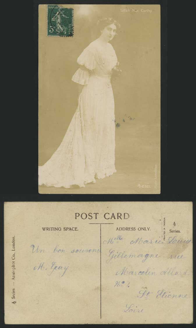 French Actress Miss Lillah Mac Carthy 1907 Old Real Photo Postcard France Woman