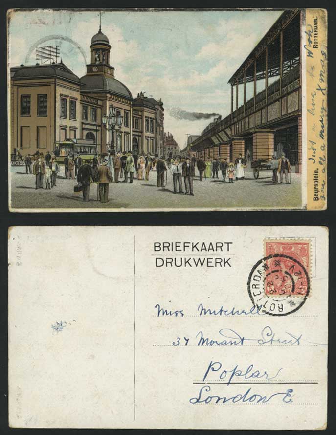 Rotterdam Beursplein Locomotive Train 1905 Old Postcard