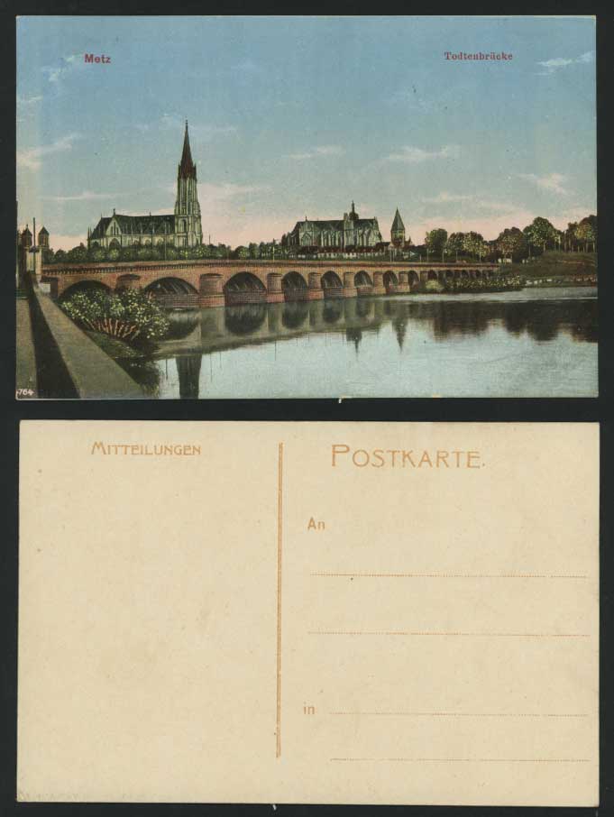 METZ Old Postcard Todtenbruecke, Bridge, River & Church