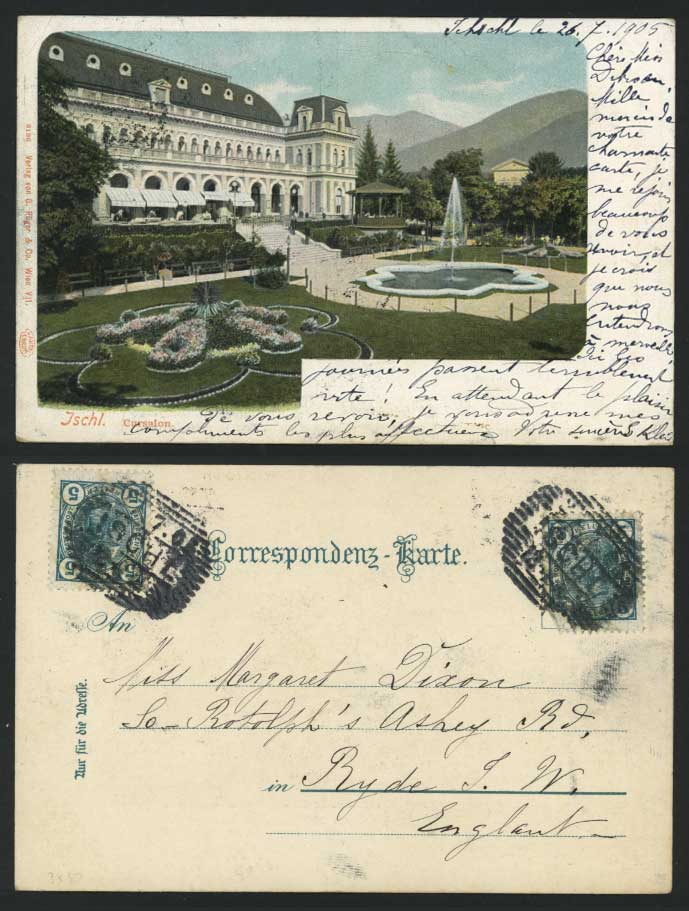 Austria 1905 Old U.B. Postcard ISCHL. Cursalon Fountain