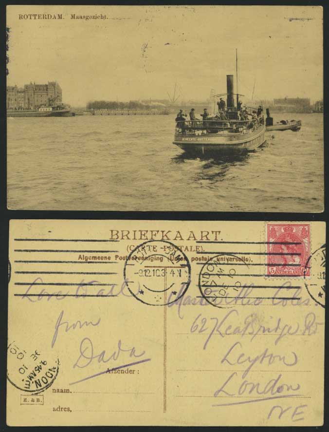 Rotterdam 1910 Old Postcard Maasgezicht Steamboat Ferry