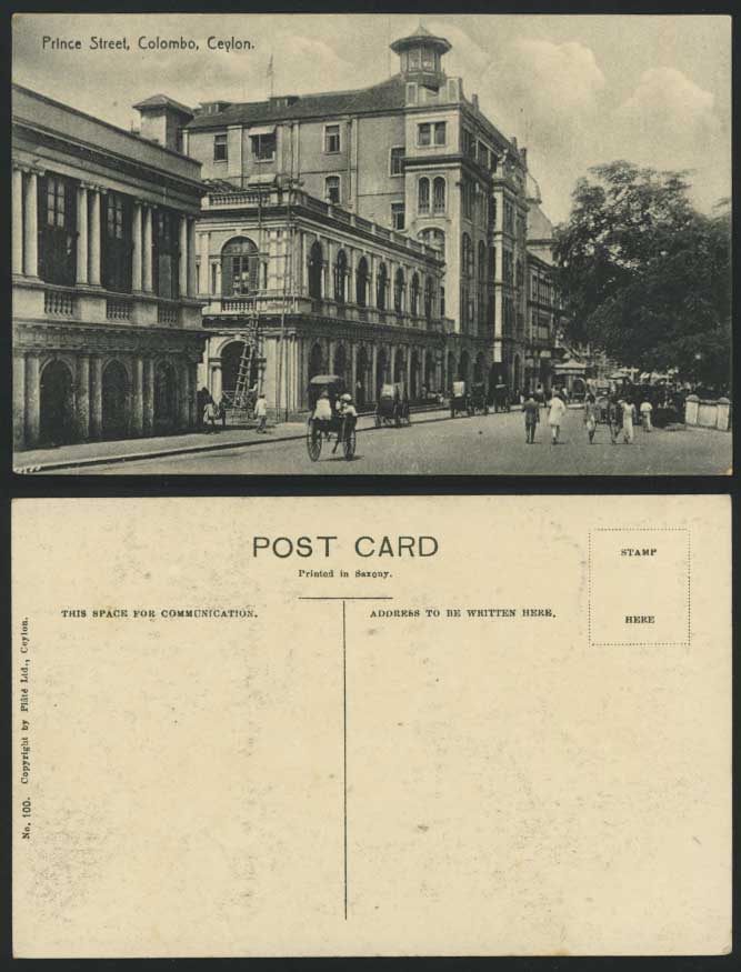 Ceylon Old Postcard Prince Street Scene, Ladder Colombo