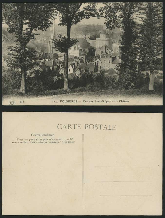 Fougeres Old Postcard Vue sur Saint-Sulpice et Chateau