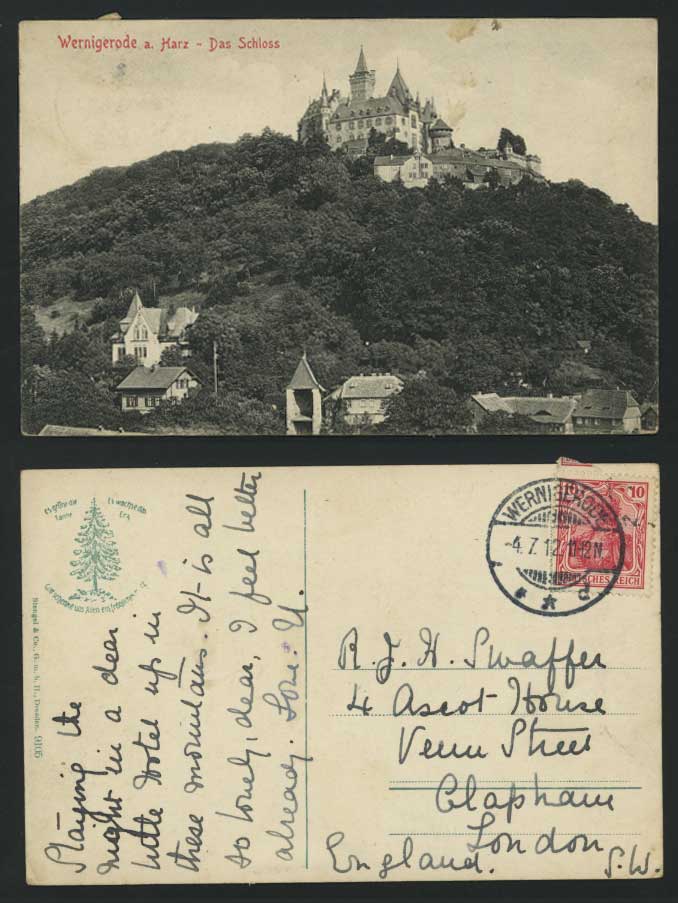 Germany 1912 Postcard Wernigerode a Harz Schloss Castle