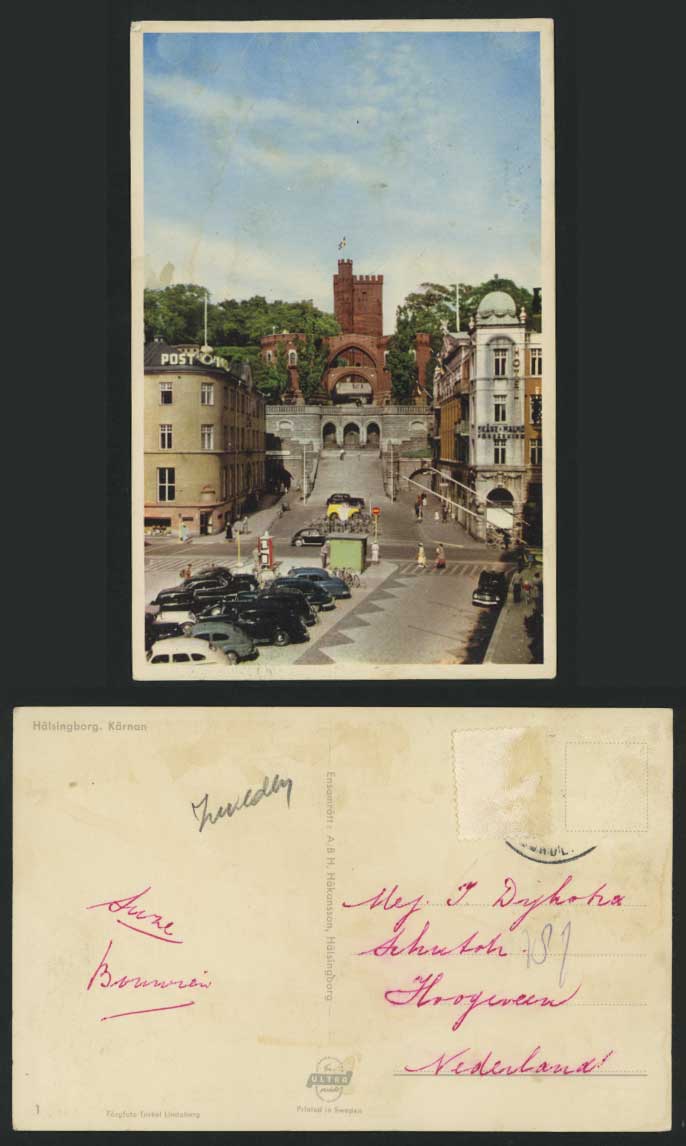 Sweden Old Postcard HALSINGBORG Karnan Car Park, Street