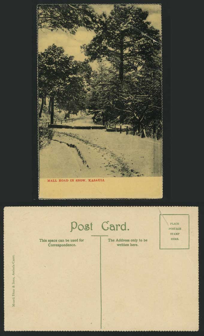 India Old Postcard - MALL ROAD in SNOW Winter - Kasauli