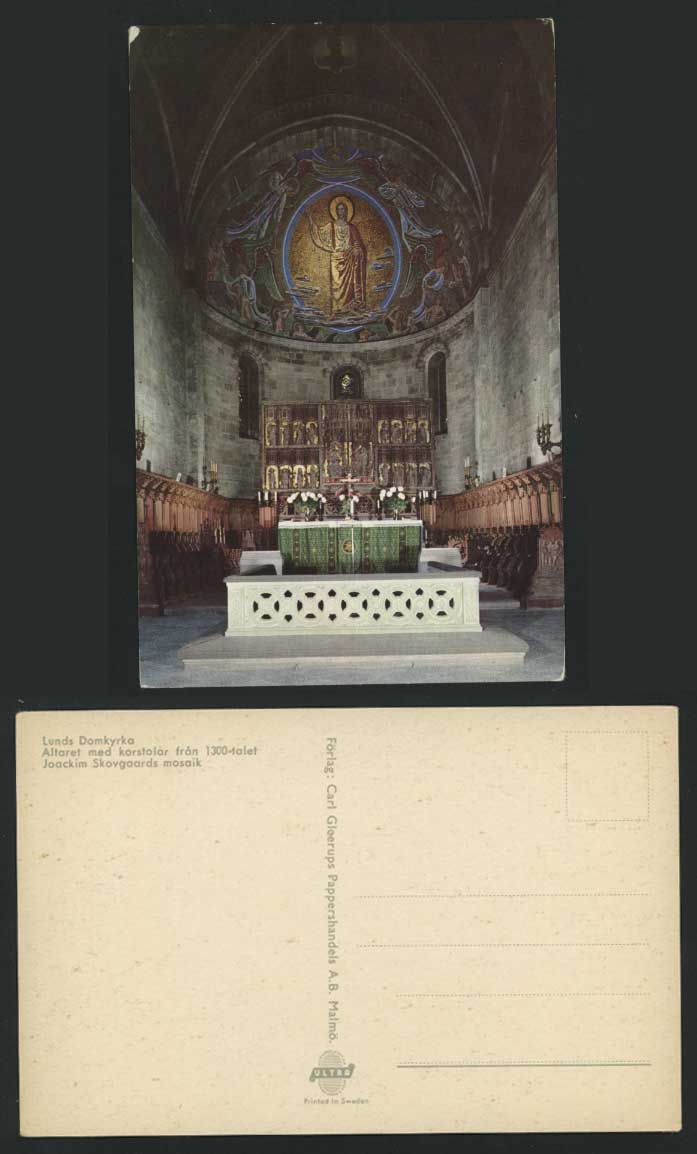 Sweden Old Postcard Lund Cathedral Altar Cross & Mosaic