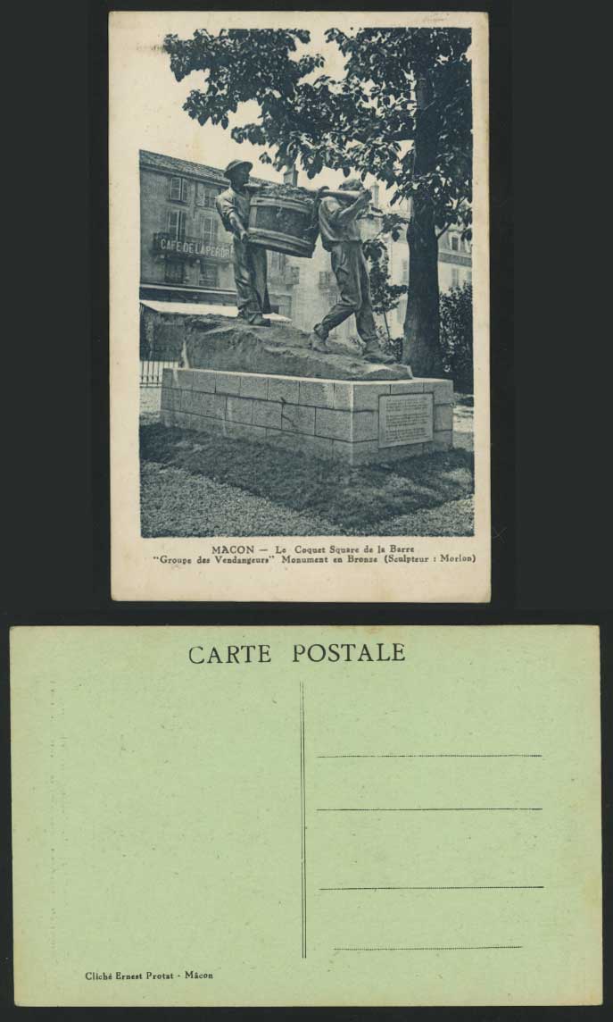 MACON Old Postcard Coquet Square de la Barre & Monument