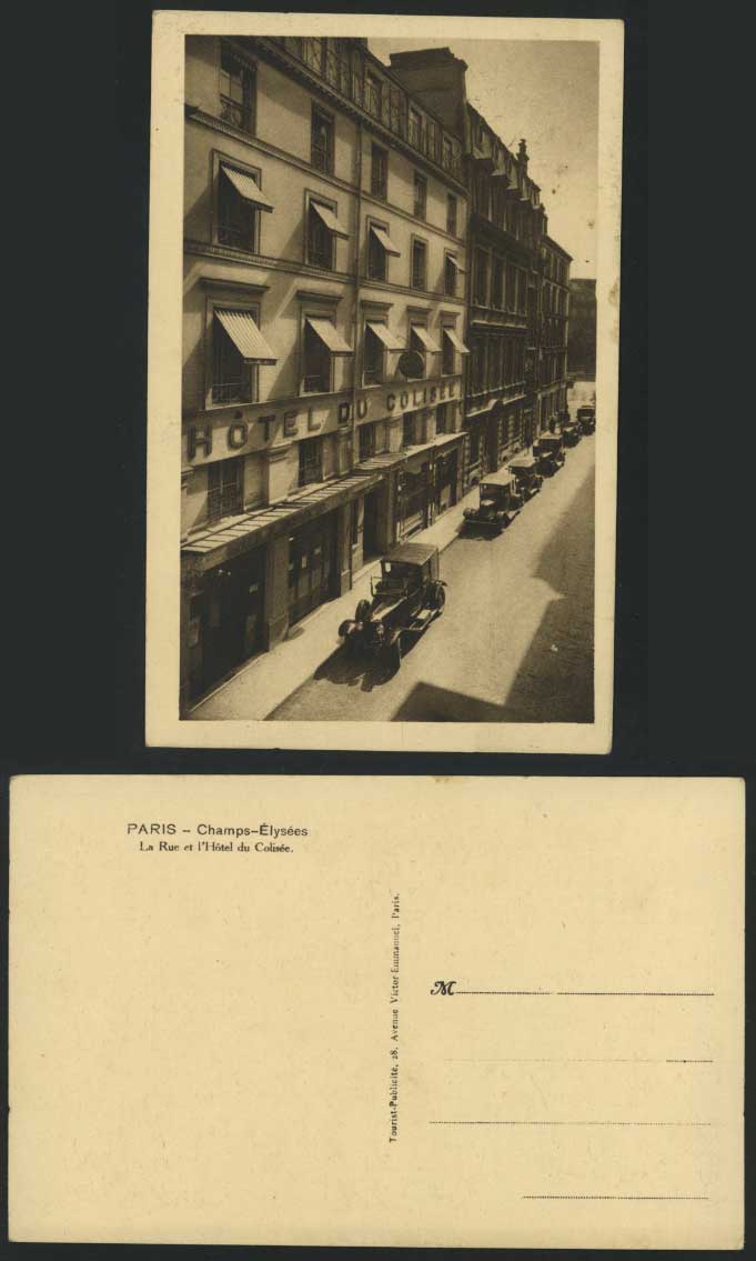 Paris Old Postcard Champs-Elysees Rue, Hotel du Colisee