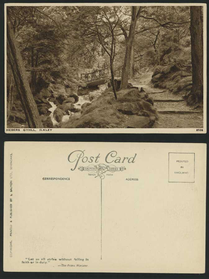 ILKLEY Old Postcard HEBERS GYHLL Tree Path River Bridge