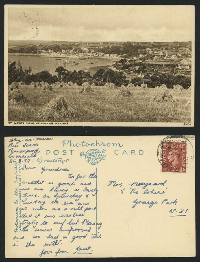 ST MAWES 1952 Postcard Gems of Cornish Scenery Haystack