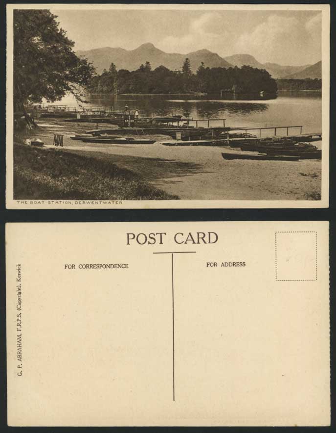 Derwentwater Lake Old Postcard THE BOAT STATION & Boats