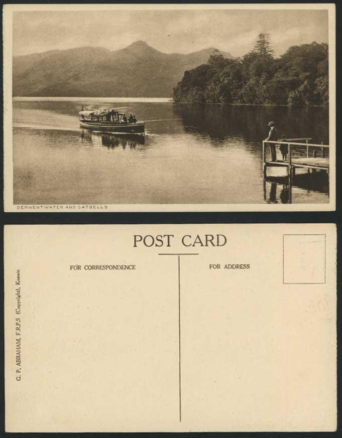 Derwentwater Lake & CATBELLS Panorama Boat Old Postcard