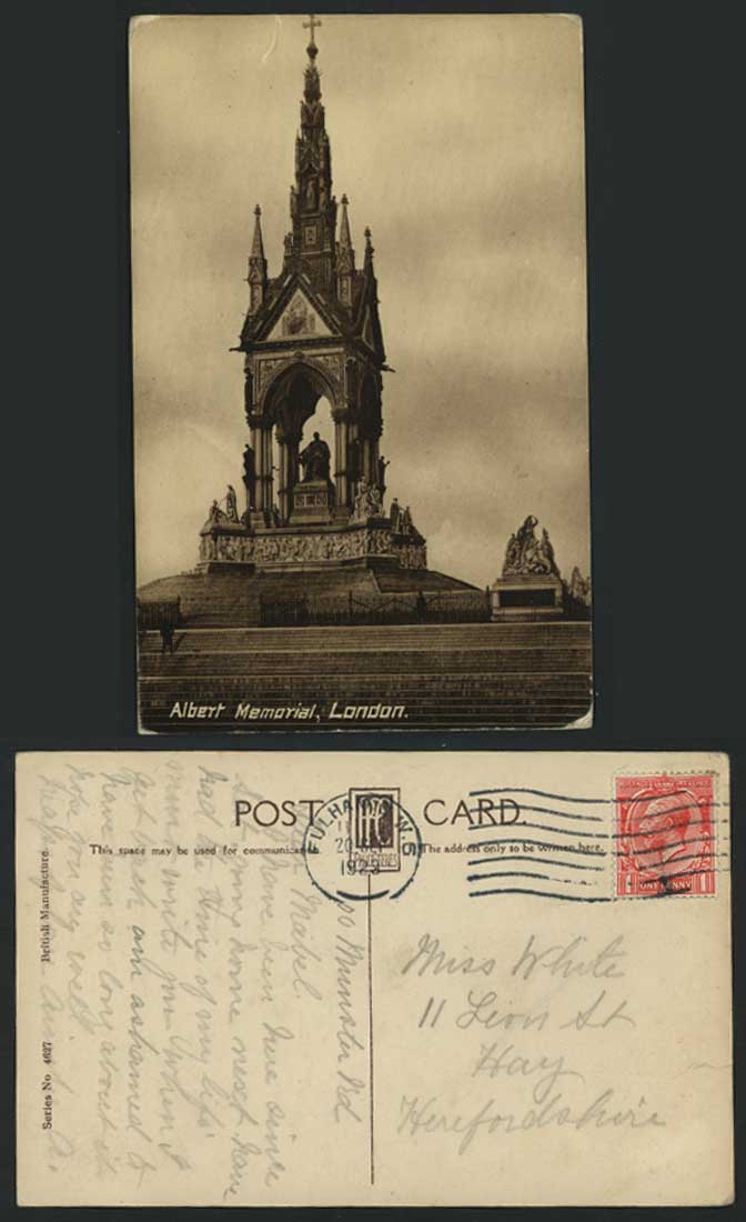 London 1923 Old Postcard Kensington Gdn ALBERT MEMORIAL