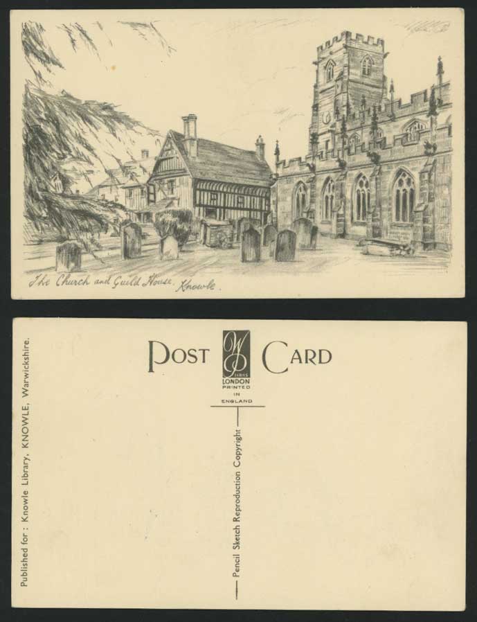 Knowle Church Guild House Old Postcard Art Drawn Sketch