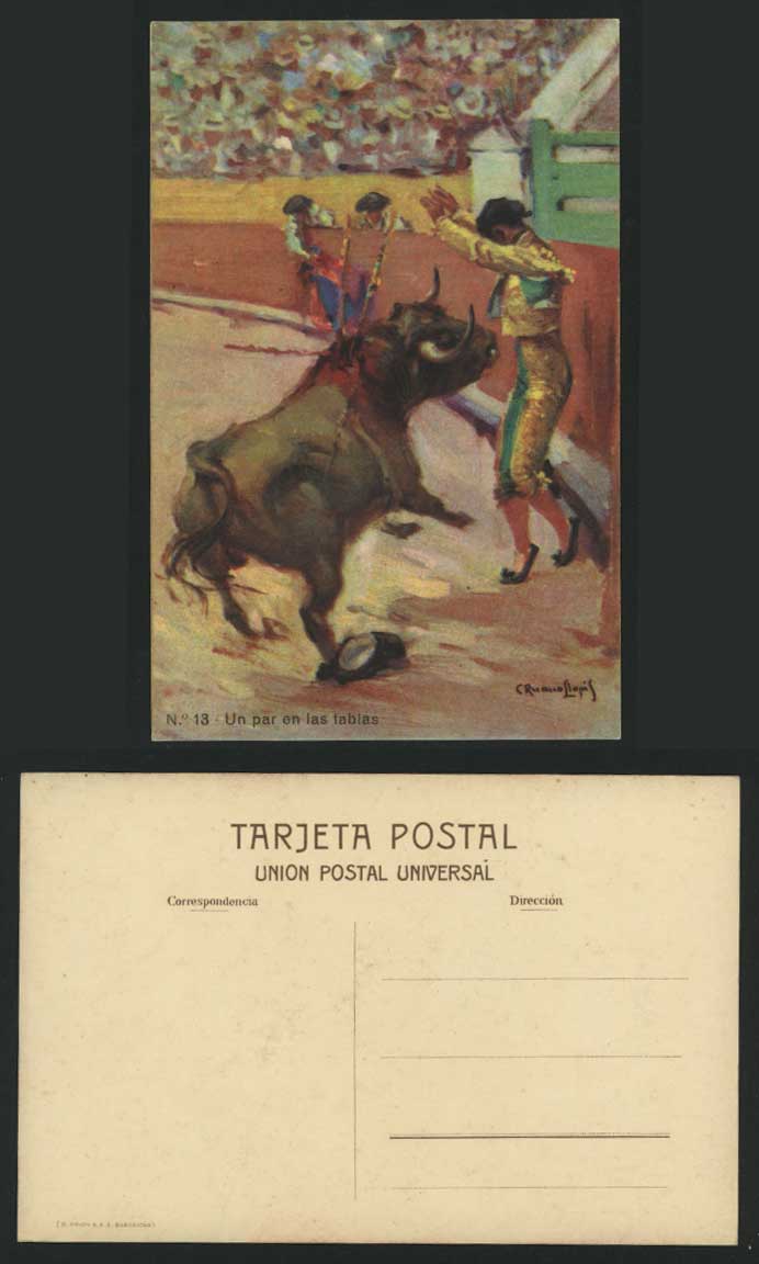 Un par en las Tablas Bullfighting Bullring Old Postcard
