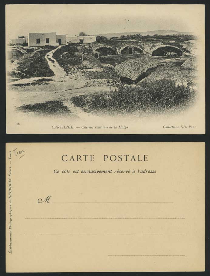 CARTHAGE Old Postcard Citernes Romaines de Malga Bridge
