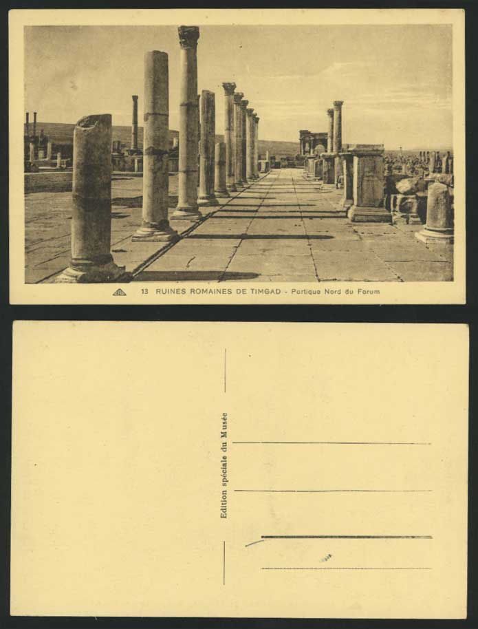 TIMGAD Old Postcard Roman Ruins, Portique Nord du Forum