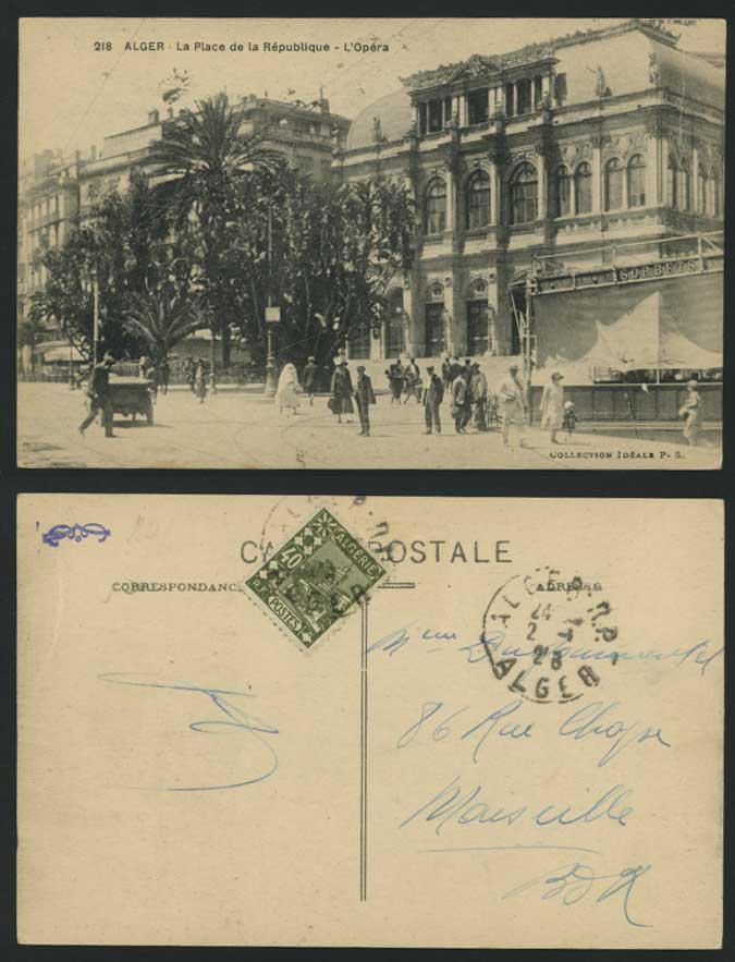 Alger 1928 Old Postcard OPERA La Place de la Republique
