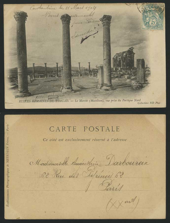 TIMGAD 1904 Postcard Ruins Marche Macellum, Portique N.
