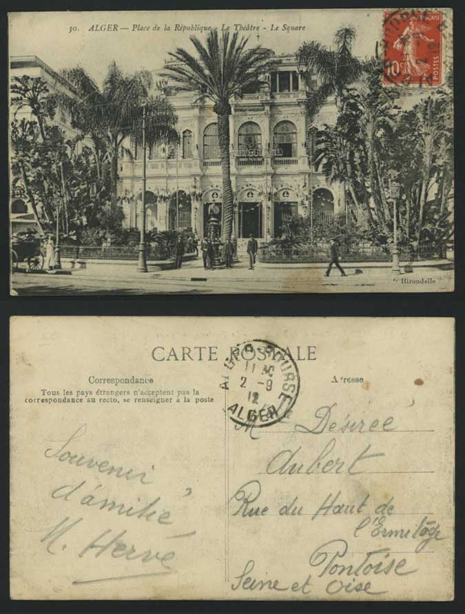 Alger 1912 Postcard Place de Republique Theatre, Square