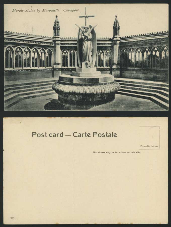 India Old Postcard CAWNPORE Marble Statue by Marochetti Kanpur